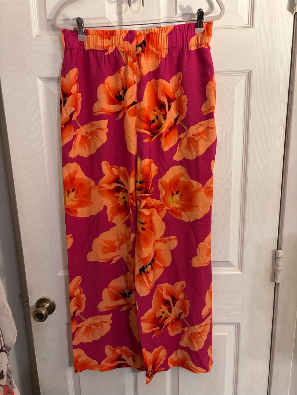Chico's Fuchsia Wide-Leg Pants with Orange Floral Print